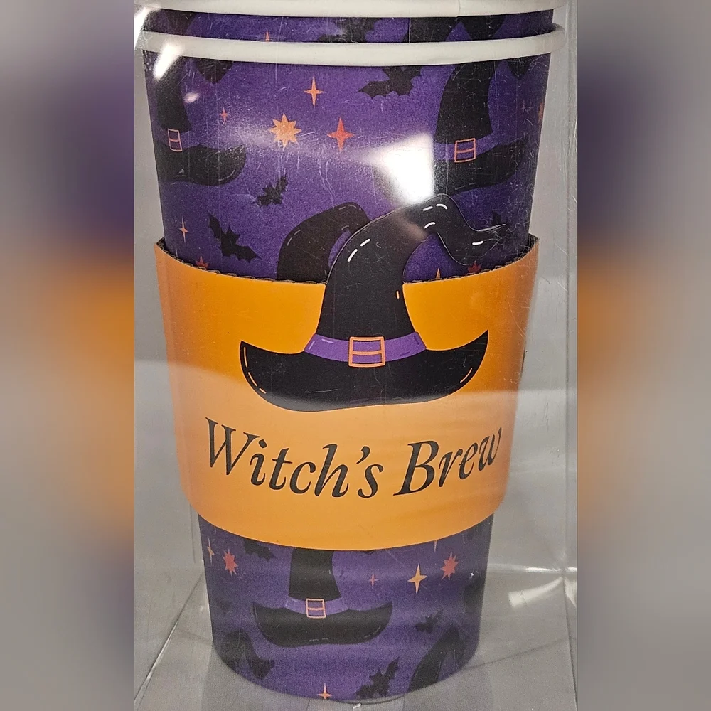 Witch Hat Halloween Cups with Lids And Sleeves 10ct